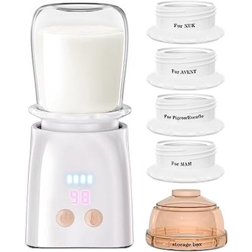 Bottle Warmer, Hopebig Baby Bottle Warmer with 4 Adapters, Rechargeable Portable Bottle Warmer with Smart Temperature Control, Digital Display Travel Bottle Warmer for Breastmilk or Formula