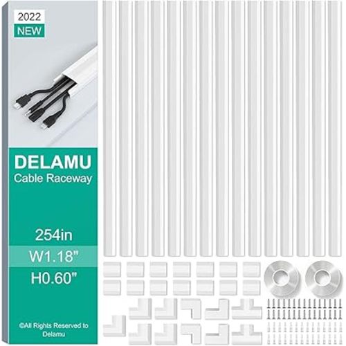 Delamu Cord Hider, 254in Cable Hider Cord Covers for Wires on Wall, Wire Covers for Cords, Wire Hiders for TV on Wall, TV Cord Hider for Wall Mounted TV, Cable Management, 15x L16.9 W1.18 H0.6in