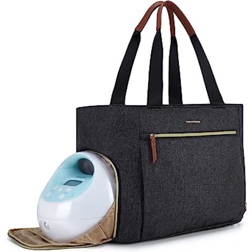 mommore Breast Pump Bag Diaper Tote Bag with 15 Inch Laptop Sleeve Fit Most Breast Pumps Like Medela, Spectra S1,S2, Evenflo