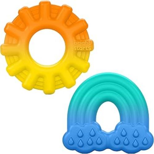 Bright Starts Chance of Smiles Silicone Teether 2-Pk, Easy-Grasp Sun and Rainbow, Unisex, 3 Months+