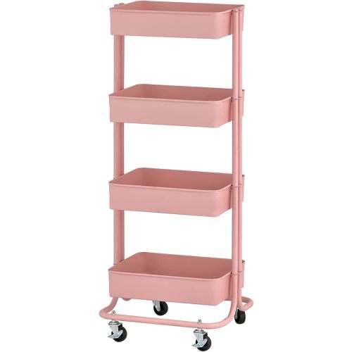 ECR4Kids 4-Tier Metal Rolling Utility Cart, Multipurpose Storage, Pink