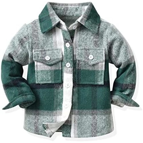 HIUARA Kids Toddler Flannel Shirt Jacket Plaid Long Sleeve Lapel Button Down Shacket Baby Boys Girls Fall Shirt Coat Outwear