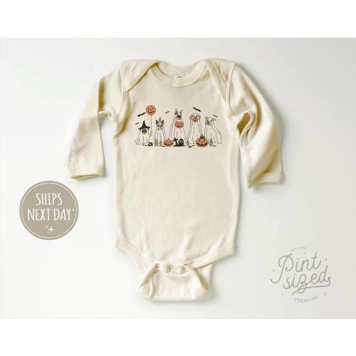 Halloween Ghost Dogs Baby Onesies® - Cute Halloween Dog Bodysuit - Baby Halloween - Natural Baby Bodysuit