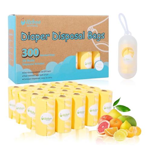 Diaper Disposal Bags - 20 Refill Rolls/300 Pack Baby Poop Bag with Dispenser | Tropical Fruit Scented | Leak Proof & Trash Bags for Diapers | Baby Essentials