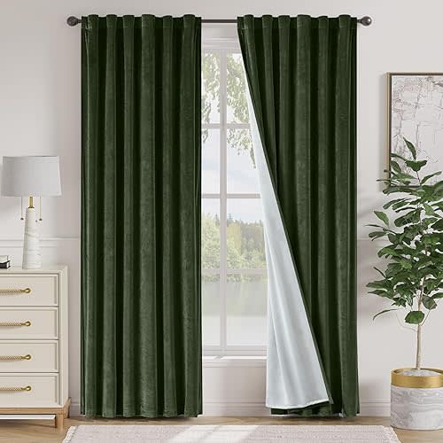 Lazzzy Green Velvet Curtains 84 Inch Long Blackout Thermal Insulated Room Darkening Lined Curtain Drapes Luxury Back Tab Window Treatments for Bedroom Living Room 2 Panels, 52 x 84 Inch, Moss Green
