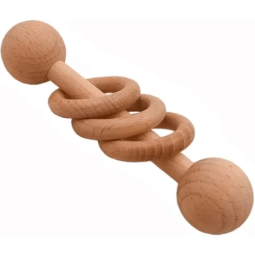 1pcs Beech Wooden Ring Rattle Teether Chew Wood Beads Rattling Teething Gym Montessori Toys Wooden Educational Ring Rattle (Rattle 1pcs)
