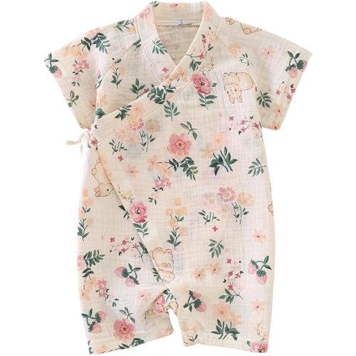 3 - 6 months flower bunny BINIDUCKLING Baby Kimono Robes Cotton Muslin Romper