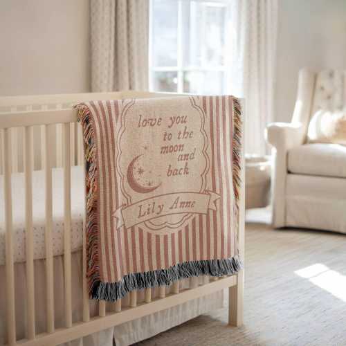 Love You To The Moon And Back Personalized Baby Name Blanket Striped Nursery Decor Baby Name Keepsake New Mom Gift Baby Shower Gift Blanket