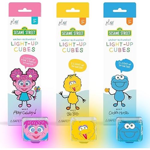 Glo Pals x Sesame Street Water-Activated Light-Up Cubes Bundle for Sensory Play - 12 Packs (Easy as A,B,C)