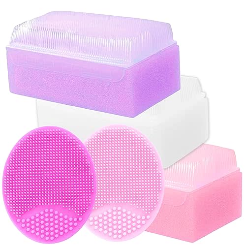 Cradle Cap Brush for Babies - Baby Sponge for Bathing Newborn Bath Essentials | Cradle Cap Treatment - Baby Brush and Comb Set Newborn | Baby Bath Sponges for Newborns (5-Pack Pink)