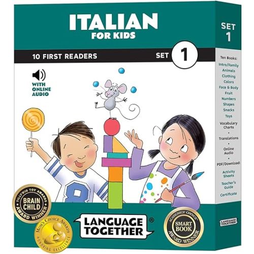 Italian for Kids: Beginner Learning Set of 10 First Reader Books with Online Audio and 100 Words: Learn Italian for Kids Ages 3-8, Set 1 by Language Together Paperback – August 1, 2022
