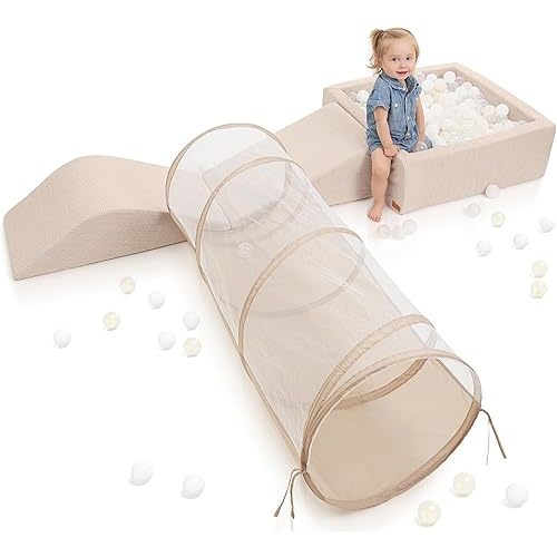 Fun Climbing Toy Set for Toddlers – Incl. Crawl Through Tunnel & Large Ball Pit