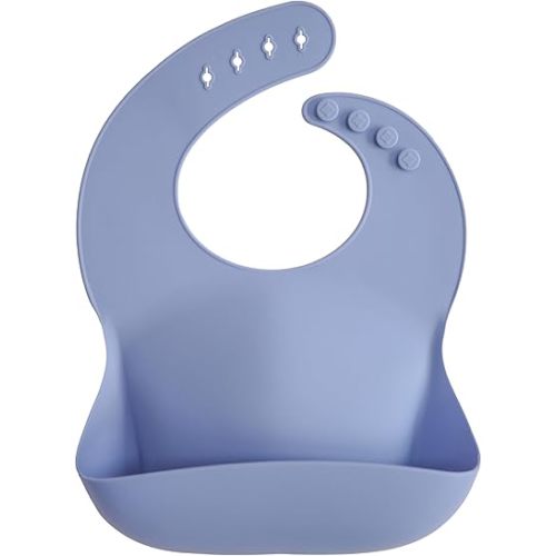 mushie Silicone Baby Bib | Adjustable Fit Waterproof Bibs (Powder Blue)