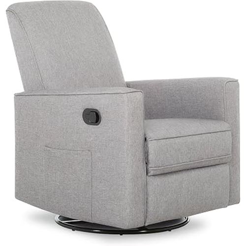 Evolur Raleigh Glider in Light Grey, Upholstered Plush Seating 360° Swivel Glider Rocking Chair, FSC Certified, Greenguard Gold & JPMA Certified Nursery Glider Recliner