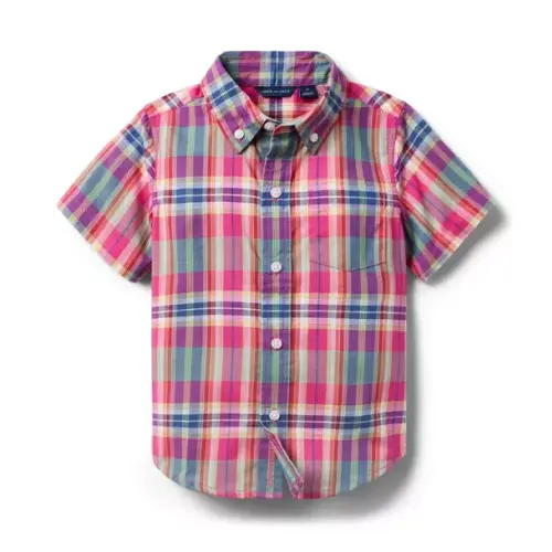 Boy Pink Melon Plaid The Plaid Shirt by Janie and Jack
