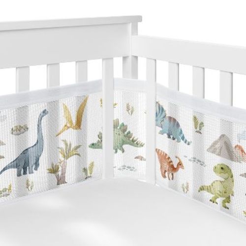 Sweet Jojo Designs Boy Breathablebaby Breathable Mesh Crib Liner Watercolor Dinosaur Dino Multicolor