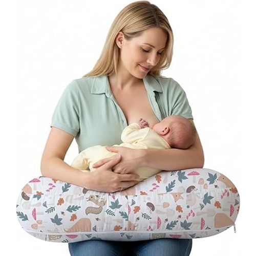 Little Grape Land Nursing Pillow for Breastfeeding, Ergonomic Feeding Pillow with Removable Cover, Baby Feeding Pillow with Hidden Zipper Guard and Supportive Breathable Filling, Forest, Upgraded