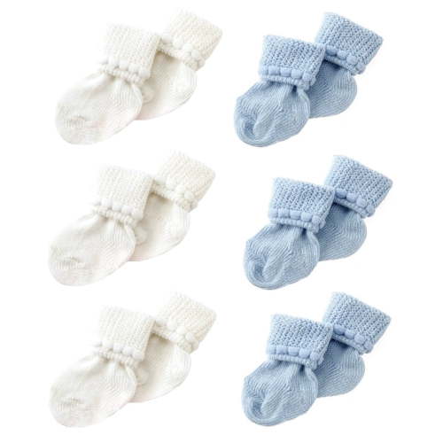 Blue & White Newborn Baby Socks By Nurses Choice - Includes 6 Pairs of Cotton Socks