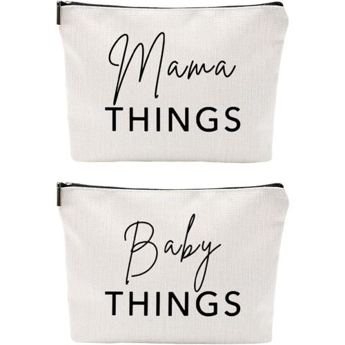 Mama and Baby Bag Set Canvas Pouch Set Keepsake for New Mothers Travel Toiletry Bag for Baby Stuff, Mother's Day Gifts, Set of 2