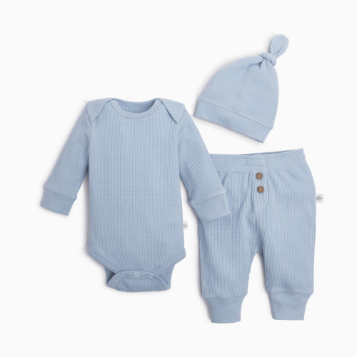 Tiny Kind 3 Piece Organic Waffle Set - Lt. Blue, 0-3 M