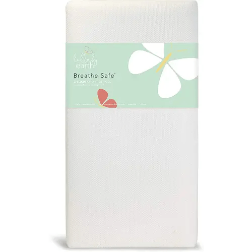Lullaby Earth Breathe Safe 2-Stage Breathable Crib Mattress - Chemical Free, Dual Firmness Natural Mattress with Removable Washable Protector - Packaging May Vary
