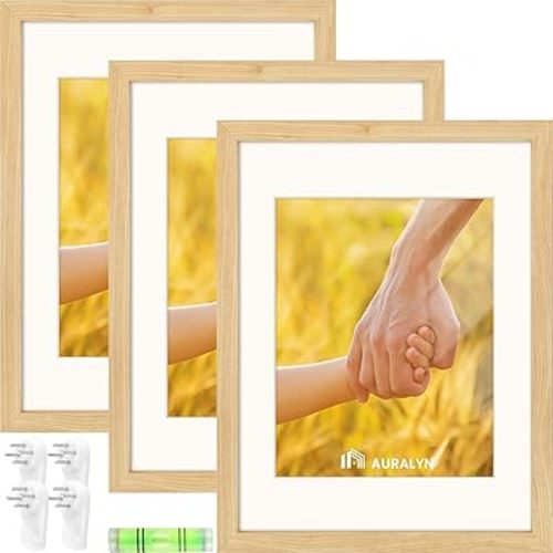 AURALYN Wall Frames 16x20 Picture Frame Set of 3 – Fits 12x16 with Mat – Wood Grain, Finger-Friendly, Includes Hanging Kit (Wood Frames, 3 Pack)