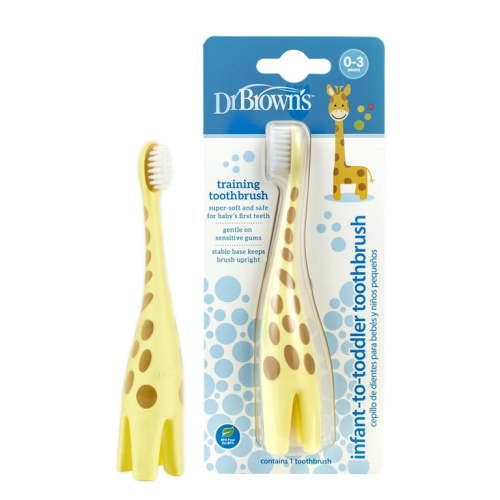 Dr. Brown's Baby's First Toothbrush, Infant to Toddler Training, Soft Bristles, Giraffe Design, 0-3 Years, 1 Pack