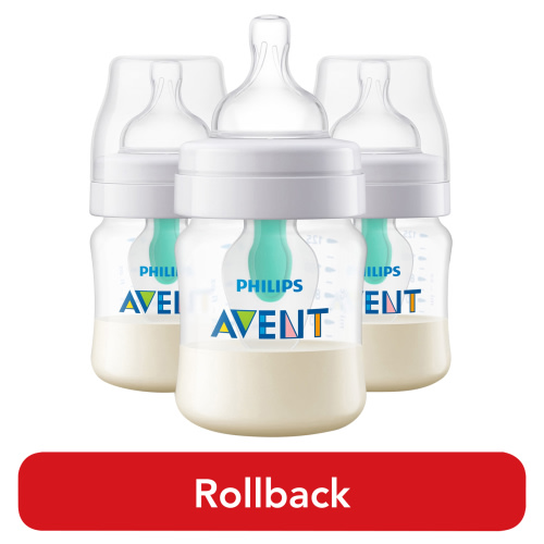 Philips Avent Anti-colic Baby Bottle with AirFree Vent, 4oz, 3pk, Clear, SCY701/93