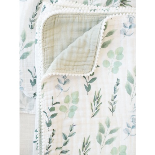 Organic Muslin Gauze Thick Quilt | Boy Girl Gender Neutral Green Leaf | Fawn & Foster Baby Newborn Textiles Blankets Receiving Swaddle