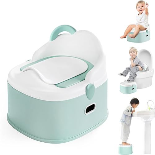 3-in-1 Toddler Potty Training Toilet & Detachable Training Seat & Sturdy Step Stool, Larger Potty Chair for Boy & Girl with Comfortable Backrest, Armrests, Splash Guard