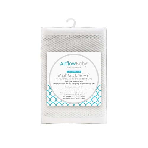BreathableBaby AirflowBaby Mesh Crib Liner, 9" Anti-Bumper, Non-Padded - White