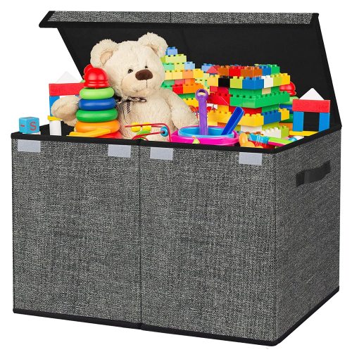 Toy Box Chest Storage Organizer for Boys Girls - Large Kids Collapsible Toy Bins Container with Lids and Handles for Bedroom ,Playroom,Nursery,Clothes,Stuffed animals ( Black)