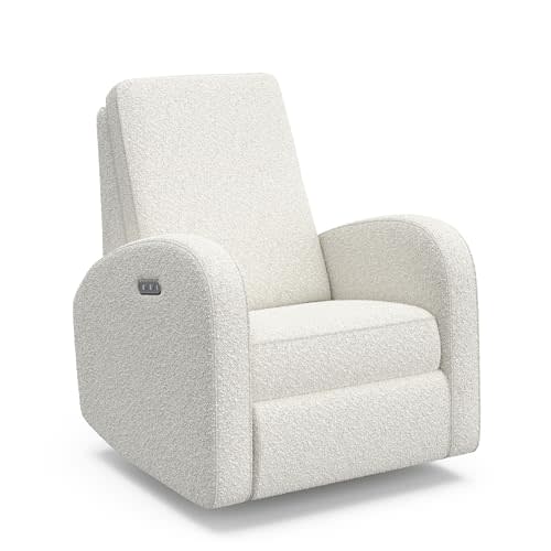 Storkcraft Santa Monica Power Recliner Swivel Glider (Ivory Boucle) – GREENGUARD Gold Certified, CertiPUR-US Certified Foam, Effortless Electronic Power Recline, USB-A & USB-C Charger