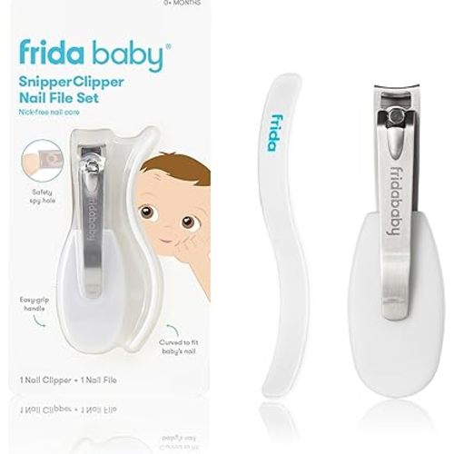 Frida Baby NailFrida Baby Nail Clippers & Nail File & Buffer for Newborns and Up, Safety Spyhole, Nickel Free, Curved Clipper to Fit Babies Nails