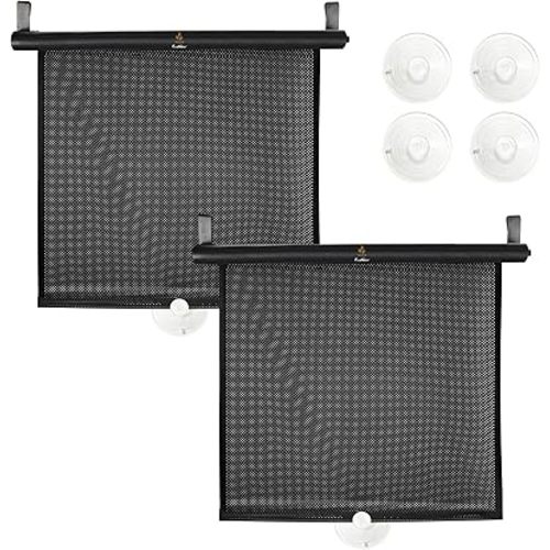 EcoNour Car Window Shades for Baby (2 Pack) | Retractable Shade for Car Side Window | Window Sun Shades with Suction Cups | Large Clips for Durability | Baby Car Travel Accessories (18" x 17")