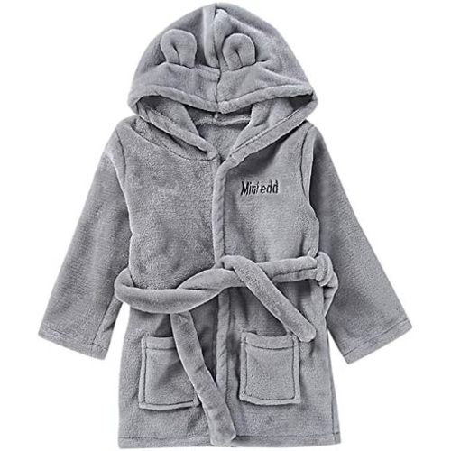 Baby Robe Baby Solid Bathrobe Cotton Plush Hooded Bath Robe Towel Pajamas