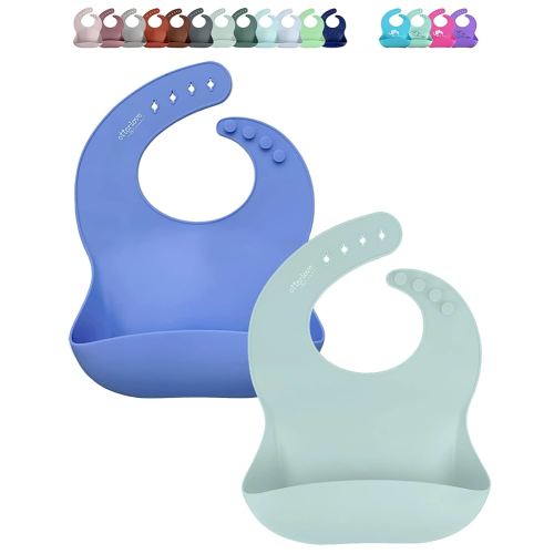 otterlove Silicone Baby Bibs with No Fillers, Wide Food Catching Pocket, 100% Pure LFGB Platinum Silicone, Very Peri and Sage, pack of 2
