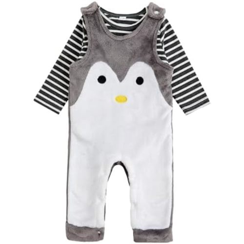 JiAmy Newborn Baby Outfit Baby Fleece Overalls Toddler Flannel Onesie Romper Two-piece Set