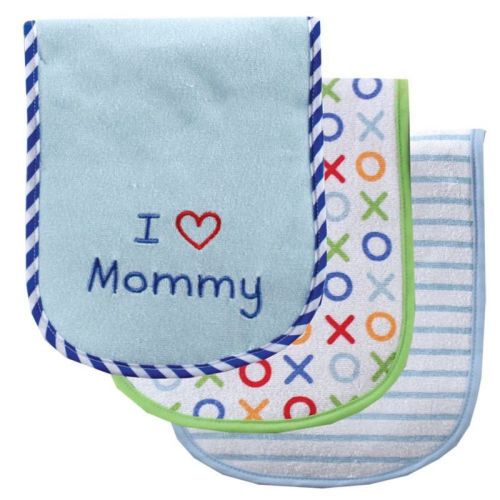 Luvable Friends Baby Boy Cotton Burp Cloths With Fiber Filling 3pk, Blue Mom, One Size