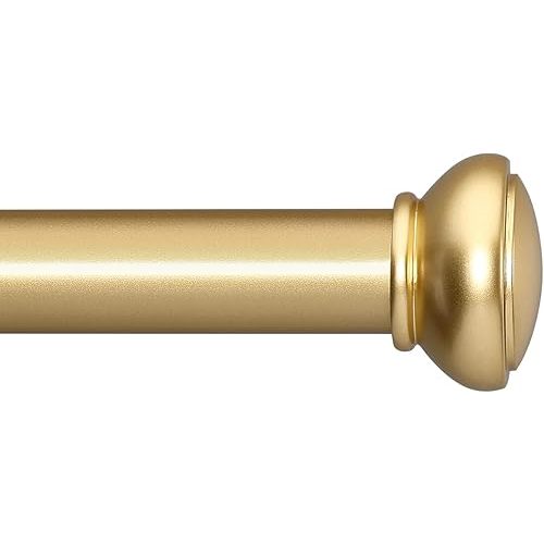 Gold Curtain Rods for Windows 28 to 88 Inches Adjustable 1 Inch Diameter Decorative Single Window Curtain Rod Set with Rounded Cap design Finials,Gold