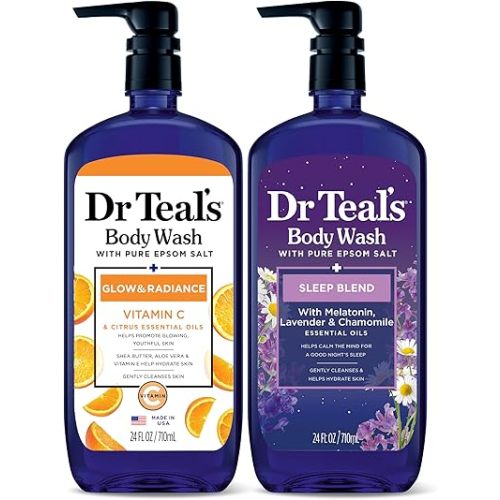 Dr Teal's Body Wash with Pure Epsom Salt, Daytime/Nighttime with Vitamin C & Sleep Blend, 24 fl oz (Pack of 2)