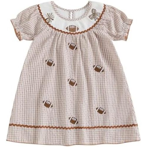 Toddler Baby Girl Football Outfit Smocked Dress Rugby Puff Short Sleeve Plaid Summer Kids Girls Football Dresses