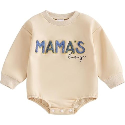 FIOMVA Baby Boy Fall Clothes Newborn Bubble Romper Toddler Long Sleeve Mama's Boy Letter Bodysuit Winter Infant Outfits