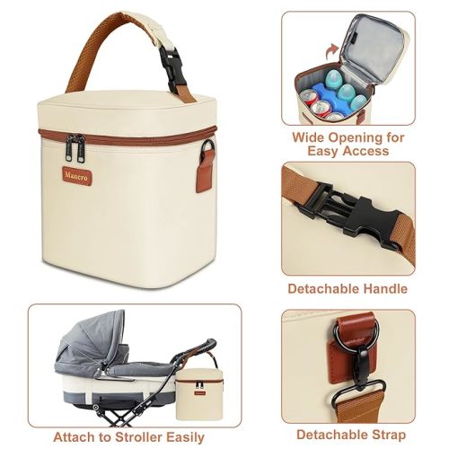 Mancro Breast Milk Cooler Travel Bag with Ice Pack, Insulated Baby Bottle Bag Fits for 6 Baby Bottles Up to 9 Ounce with Detachable Shoulder Strap, Breastmilk Cooler for Working Mom or Daycare, Beige
