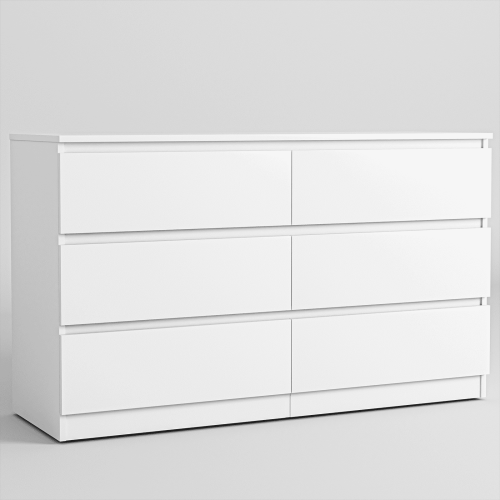 Resenkos 6 Drawer Wide Chest of Drawers, Storage Drawer Organizer, Traditional Bedroom Dresser, Sideboard Buffet for Living Room, White