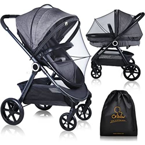 Orzbow Universal Mosquito Net for Stroller, Baby Bug Net with Two-Way Zippers & Storage Bag, Breathable & Foldable Mosquito Nets for Strollers, Car Seat, Bassinet, Cradle, Portable Mini Crib, Black