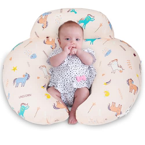AMASKY Nursing Pillow, Breastfeeding Pillows, with Removable Pillow Cover, Ergonomic Nursing Essentials for Bottle Feeding, Machine Washable, Pink