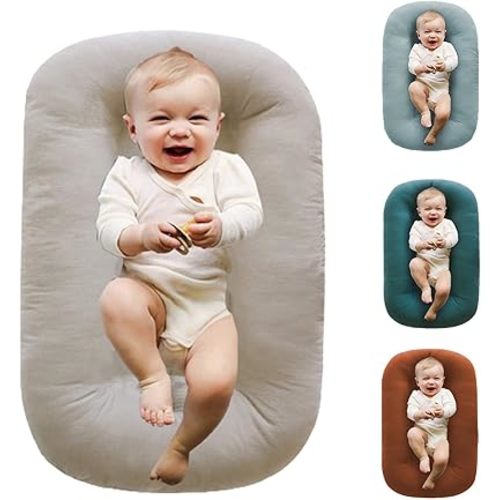 Baby Lounger Pillow,Loevin Baby Lounger Pillow for Newborn Cosleeping for Baby in Bed,Newborn Lounger Baby Nest for Boys & Girls 0-12 Months|Apricot