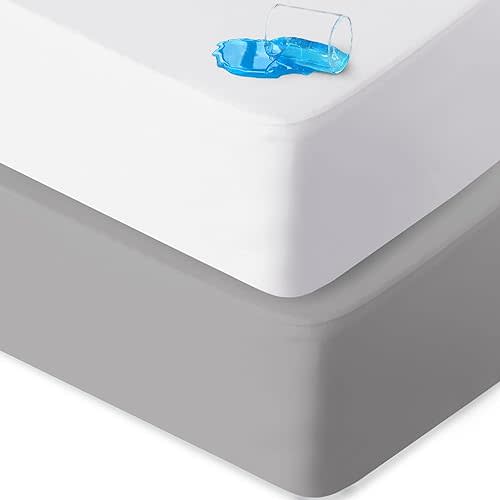Biloban Pack and Play Sheets Waterproof 2 Pack Fitted, Compatible with Baby Graco/Dream On Me/Baby Trend/Pamo Babe Pack n Play/Playard and Other 38" X 26" Playpen Mattress, Grey & White