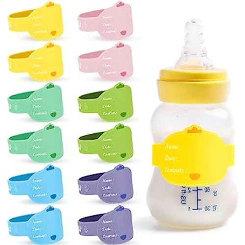 Baby Bottle Labels for Daycare 12 Pieces Reusable Silicone Daycare Labels Original Daycare Waterproof Water Bottle Name Bands Writable Baby Bottle Name Labels Tags Day Care Essentials, 6 Colors